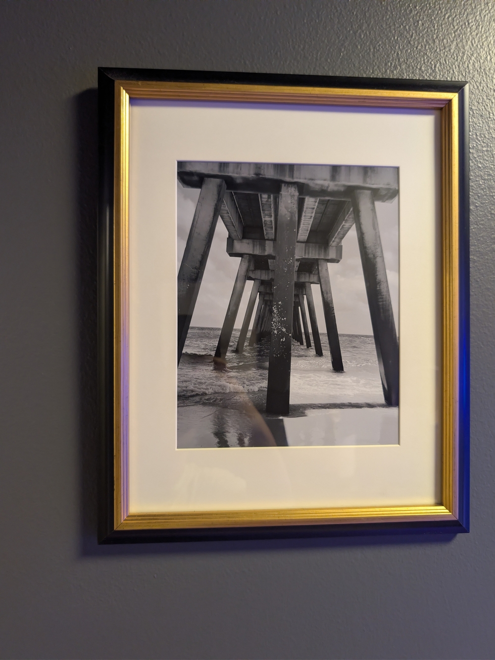 Framed Pier Photography Wall Art in Black and Gold